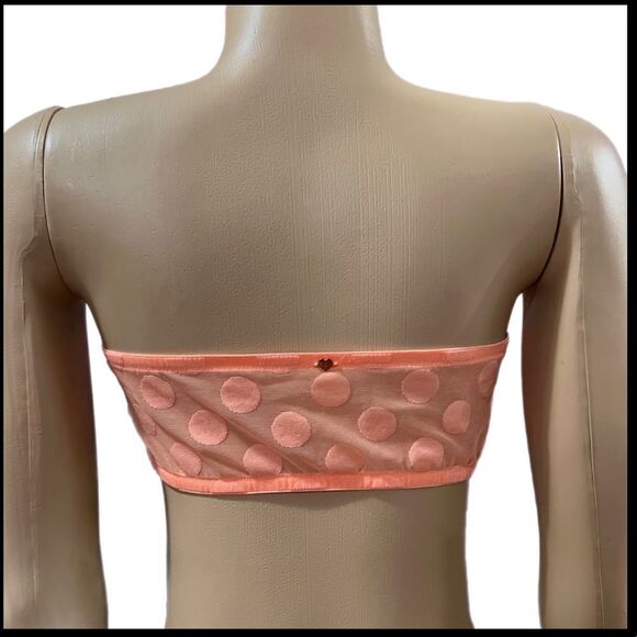 Victorias Secret Pink Strapless Ruched Lace Bandeau Bralette bra Coral Medium - Picture 6 of 7